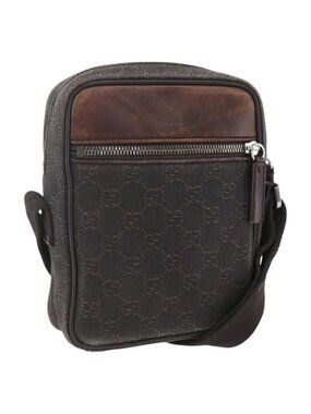 Authentic GUCCI GG Canvas Shoulder Bag Brown Silver